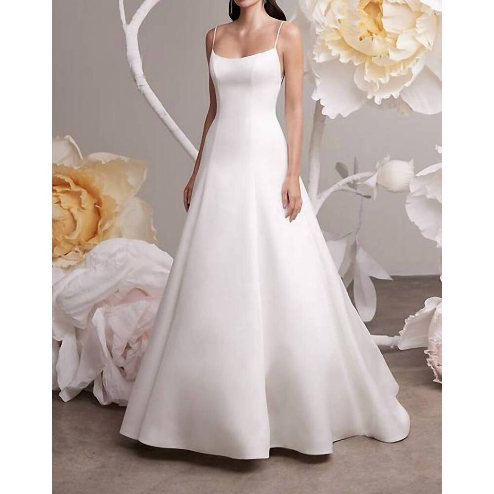 NEW MIKAELLA BRIDAL duchesse satin scoop neck wedding dress in natural